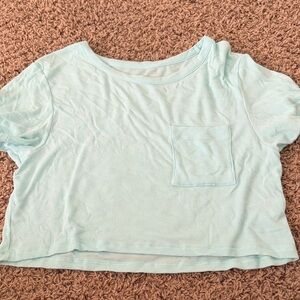 American Eagle Outfitters Mint Blue Ribbed Crop Pocket Tee